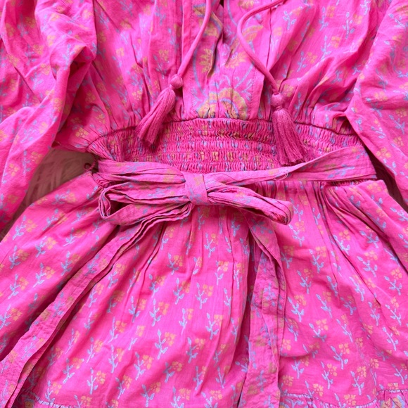 NWOT Cleobella Demi Mini dress Ditzy Mix Block Print Organic Cotton Ruffle Bow M - Picture 6 of 13